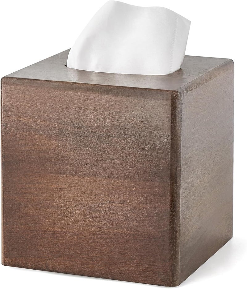 Mkono Tissue Box Cover Square Open-Bottom Wood Tissue Box Holder Decorative Facial Cube Organizer Modern Farmhouse Decor for Bathroom Bedroom Dresser Living Room Office Dorm, Dark Brown - Image 1